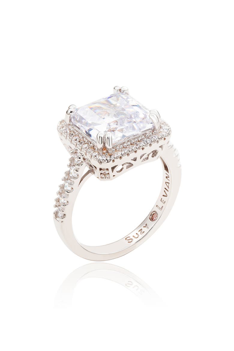 Sterling Silver Asscher Cut Cubic Zirconia Halo Ring, Main, color, SILVER