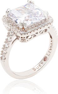 SUZY LEVIAN Sterling Silver Asscher Cut Cubic Zirconia Halo Ring