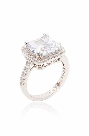 SUZY LEVIAN Sterling Silver Asscher Cut Cubic Zirconia Halo Ring