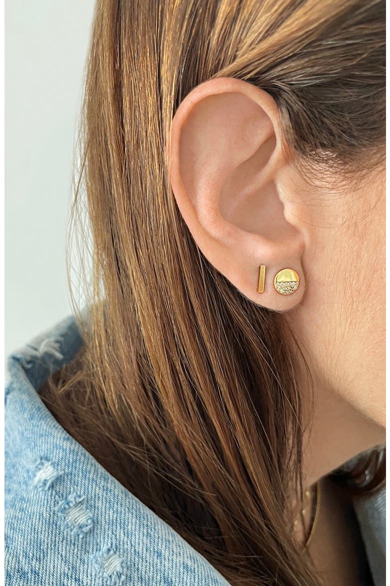 14K Gold Plated Pave Half Disc Stud Earrings, Alternate, color, YELLOW