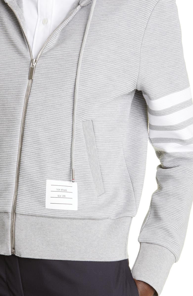Thom Browne 4-Bar Detail Ottoman Rib Cotton Hoodie, Alternate, color, 