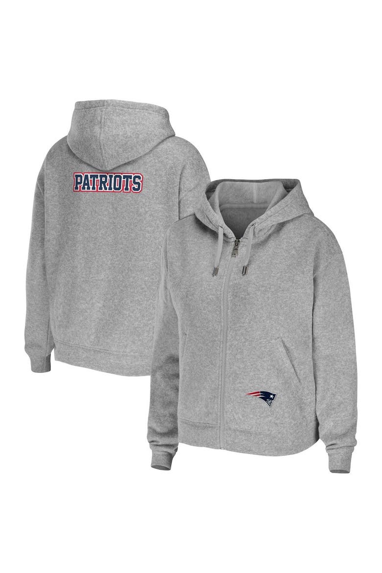 Women's WEAR by Erin Andrews Heather Gray New England Patriots Plus Size Full-Zip Hoodie, Main, color, Heather Gray
