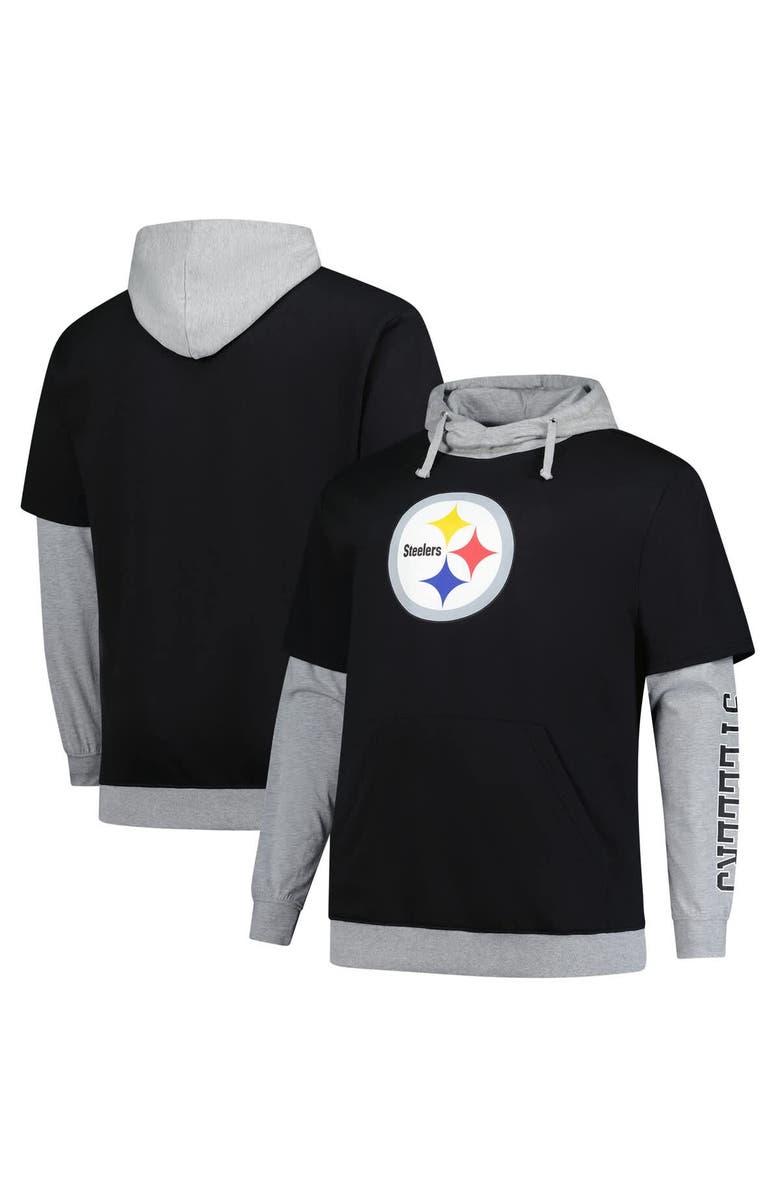 FANATICS Men's Fanatics Black/Heather Gray Pittsburgh Steelers Big & Tall Twofer Pullover Hoodie, Main, color, Black