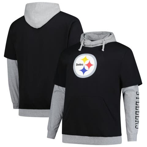 Men's Fanatics Black/Heather Gray Pittsburgh Steelers Big & Tall Twofer Pullover Hoodie
