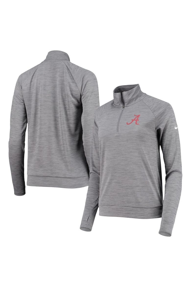 Women's Nike Heathered Gray Alabama Crimson Tide Pacer Raglan Performance Quarter-Zip Jacket, Main, color, Heather Gray