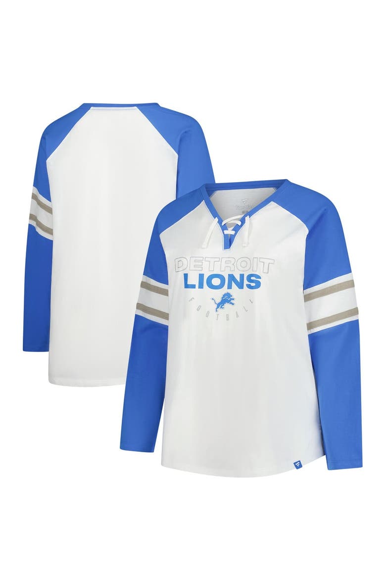 Women's Fanatics White Detroit Lions Plus Size Redzone Lace Up Long Sleeve T-Shirt, Main, color, White