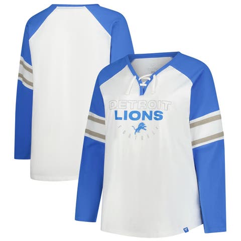 Women's Fanatics White Detroit Lions Plus Size Redzone Lace Up Long Sleeve T-Shirt
