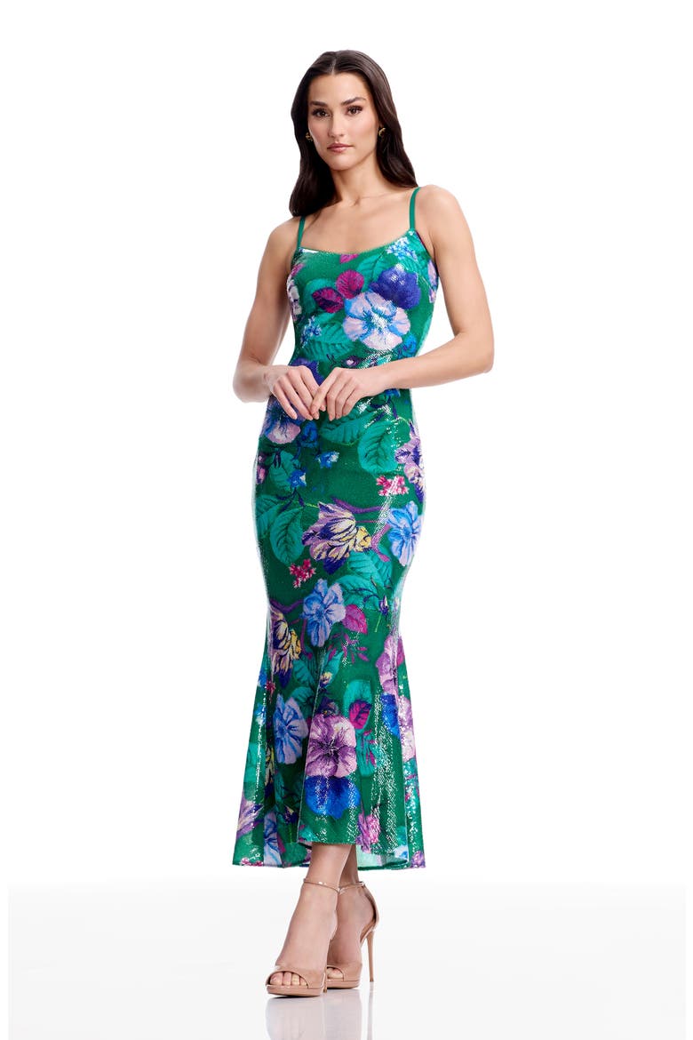 Susan Sequin Floral Cocktail Midi Dress, Alternate, color, KELLY GREEN MULTI
