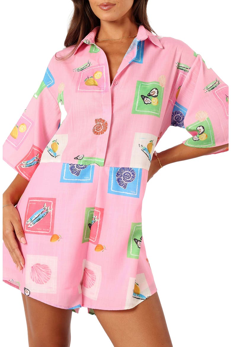 Kellie Cotton Romper, Alternate, color, PINK STAMP PRINT