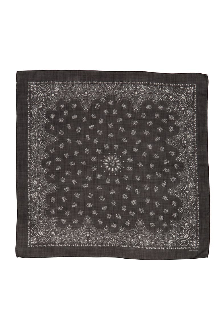 Bandana Print Wool Scarf, Alternate, color, BLACK/ IVORY