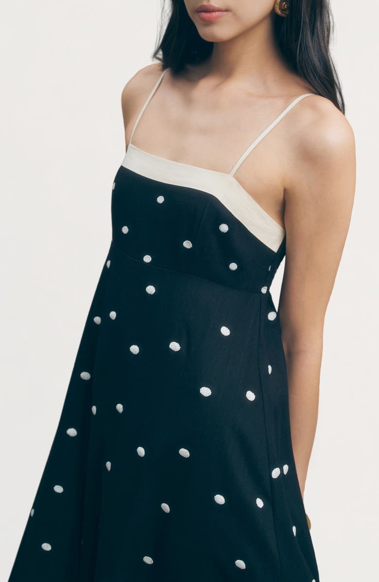 MAUDE CLUB Jacky Polka Dot A-Line Dress, Alternate, color, Black Sand