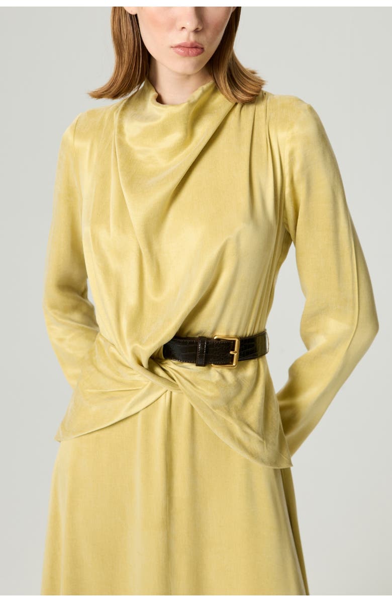 Nocturne Draped Belted Long-Sleeve Maxi Dress, Alternate, color, Yellow