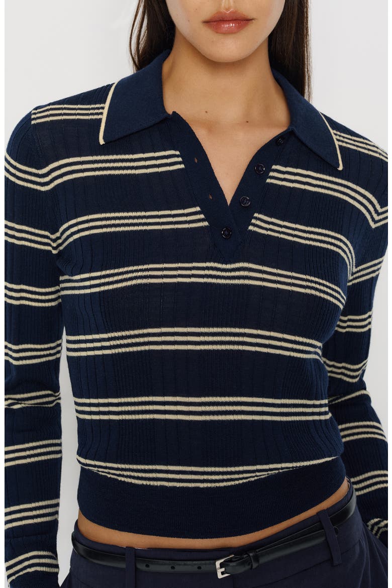 Hermia Stripe Merino Wool Polo Sweater, Alternate, color, PARMESAN NAVY STRIPE