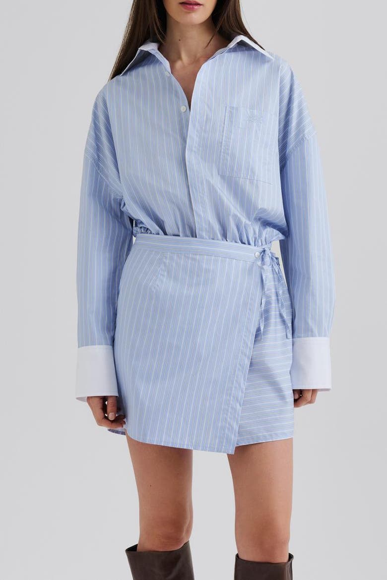 Portea Wrapped Long Sleeve Shirt Dress, Alternate, color, Light Blue Stripe