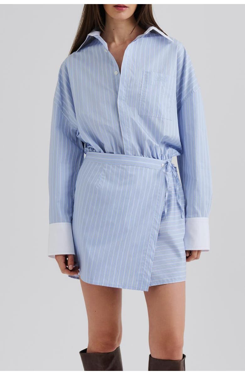 Malina Portea Wrapped Long Sleeve Shirt Dress, Alternate, color, Light Blue Stripe