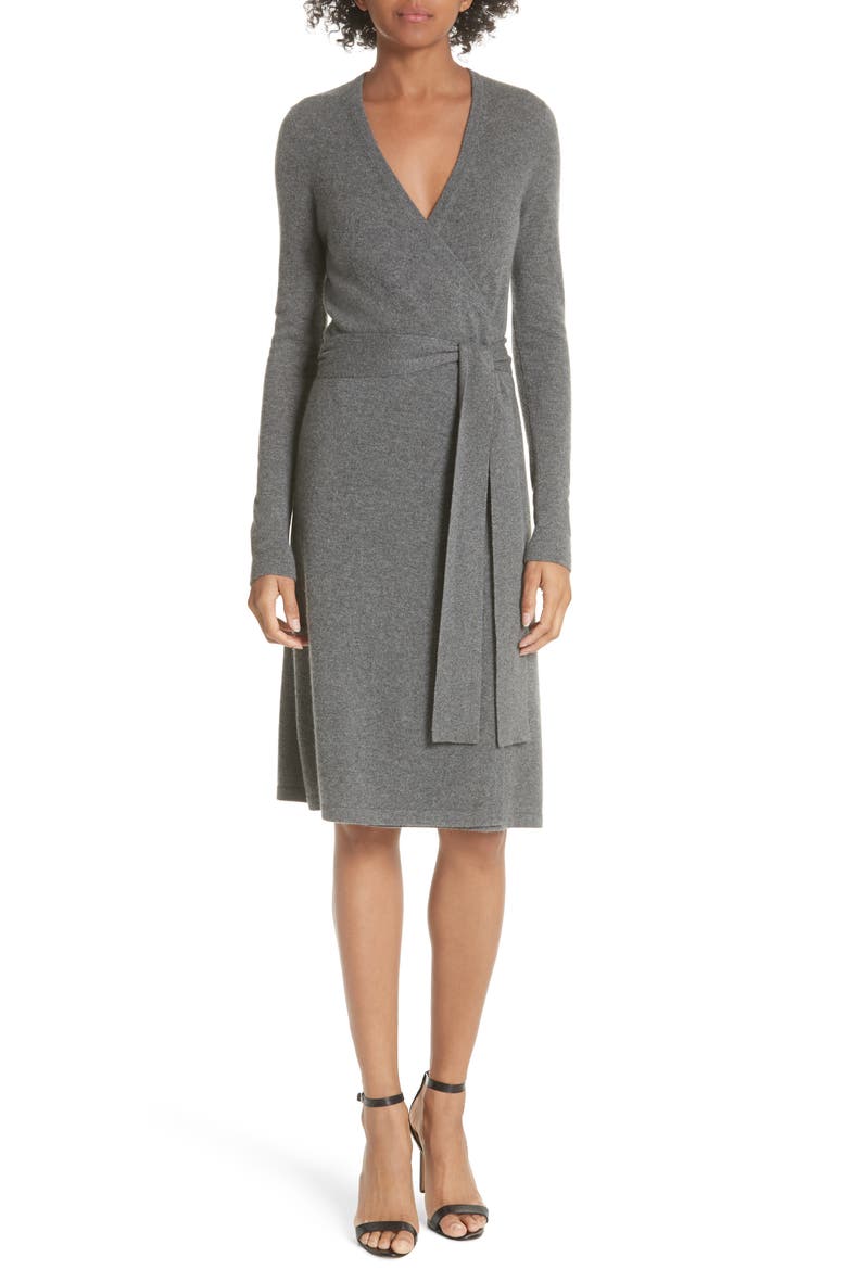 Diane Von Furstenberg Linda Cashmere Wrap Dress, Main, color, CHARCOAL MELANGE
