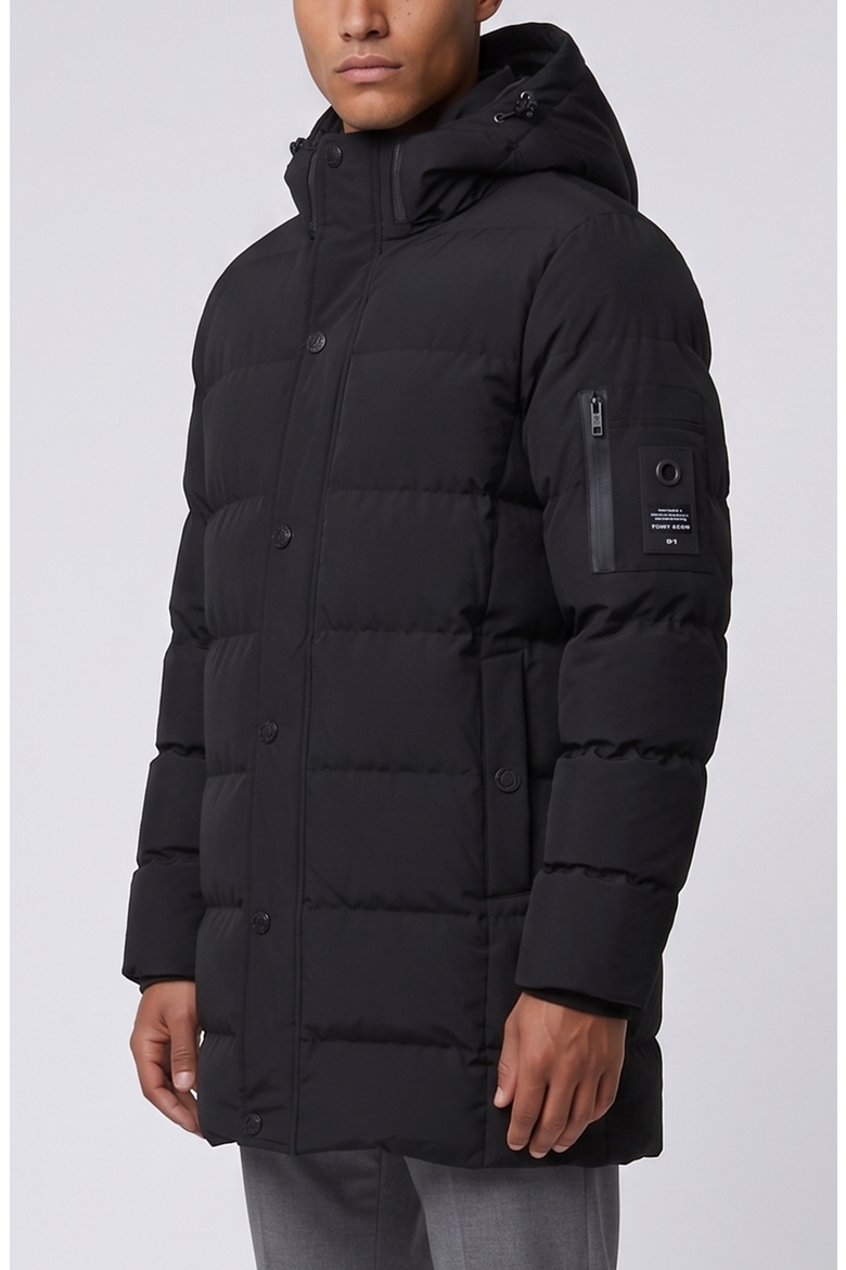 Long Hooded Puffer with Sleeve Pocket, Alternate, color, Black