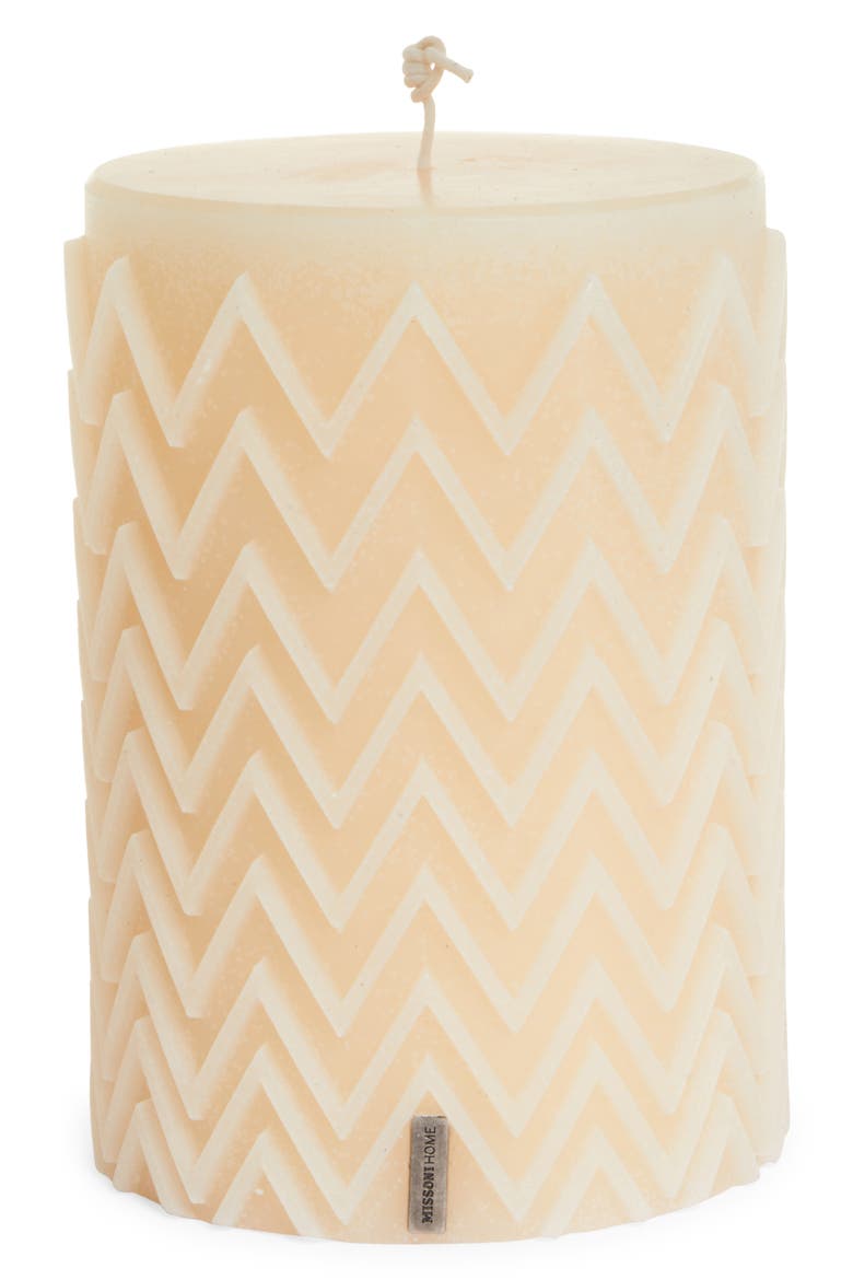 Zigzag Chevron Pillar Candle, Main, color, IVORY