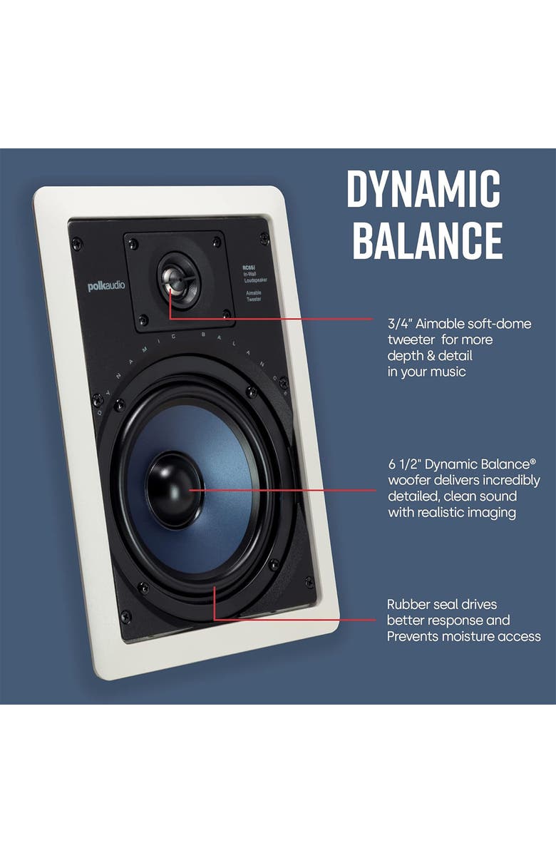 Polk Audio RC65i 2 Way In Wall Speakers - 4 Pack, Alternate, color, White