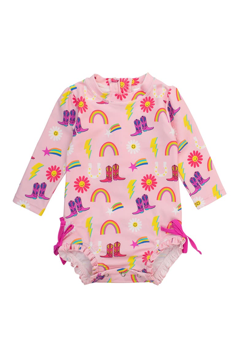 Cowgirl Cutie One-Piece Rashguard Swimsuit, Main, color, PINK
