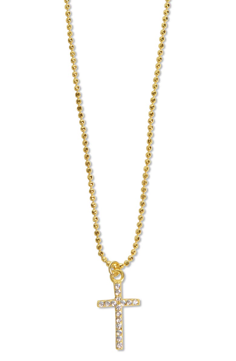 Argento Vivo Sterling Silver Cubic Zirconia Cross Pendant Ball Chain Necklace, Alternate, color, 