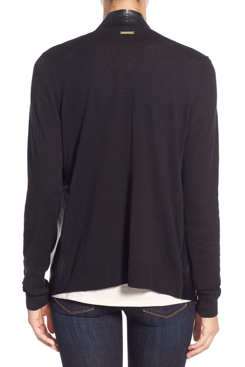 Faux Leather & Knit Cardigan, Alternate, color, BLACK