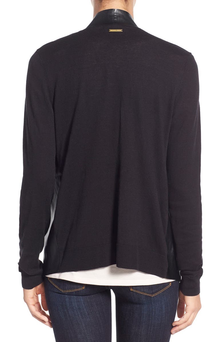MICHAEL Michael Kors Faux Leather & Knit Cardigan, Alternate, color, 