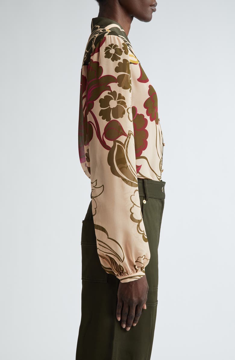 ST. JOHN Mixed Floral Print Georgette Button-Up Shirt, Alternate, color, 