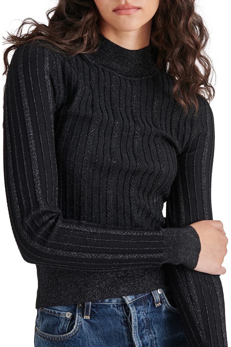 Pamela Metallic Rib Mock Neck Sweater, Main, color, BLACK