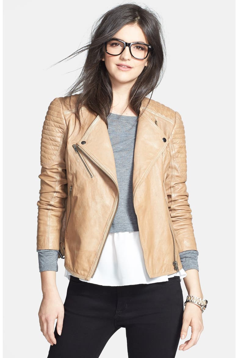 Treasure&Bond Quilted Leather Moto Jacket, Main, color, TAN