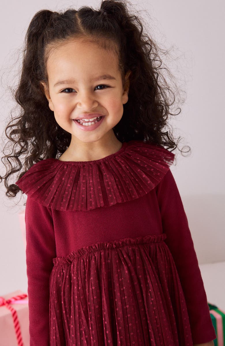 NEXT Kids' Long Sleeve Dot Mesh Dress, Alternate, color, Red