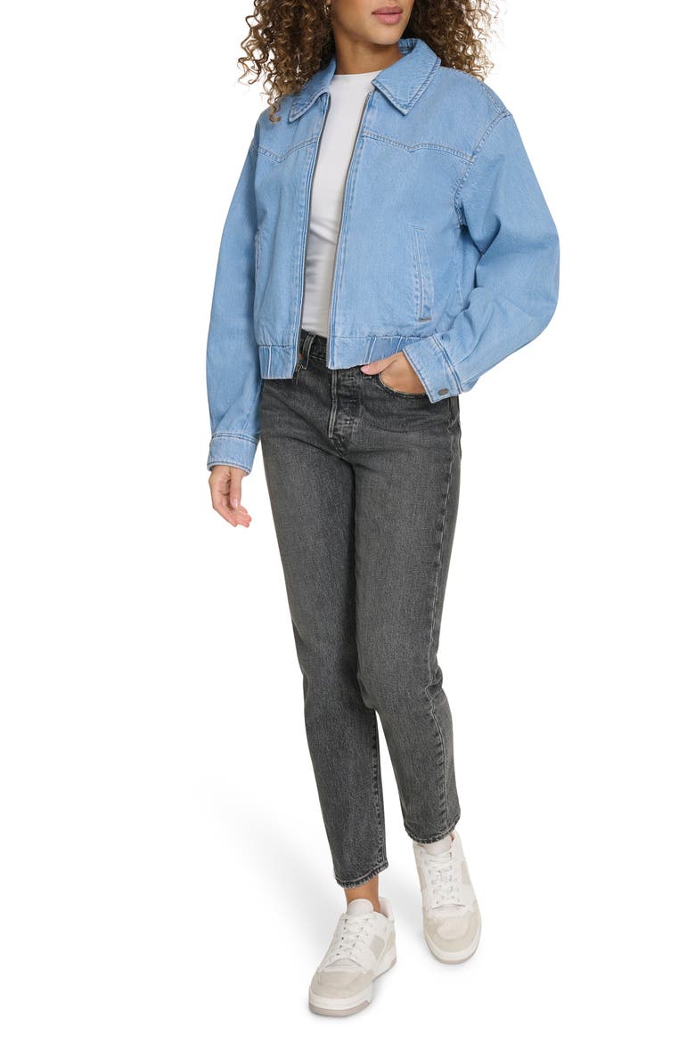 Western Denim Bomber Jacket, Alternate, color, LIGHT WASH DENIM