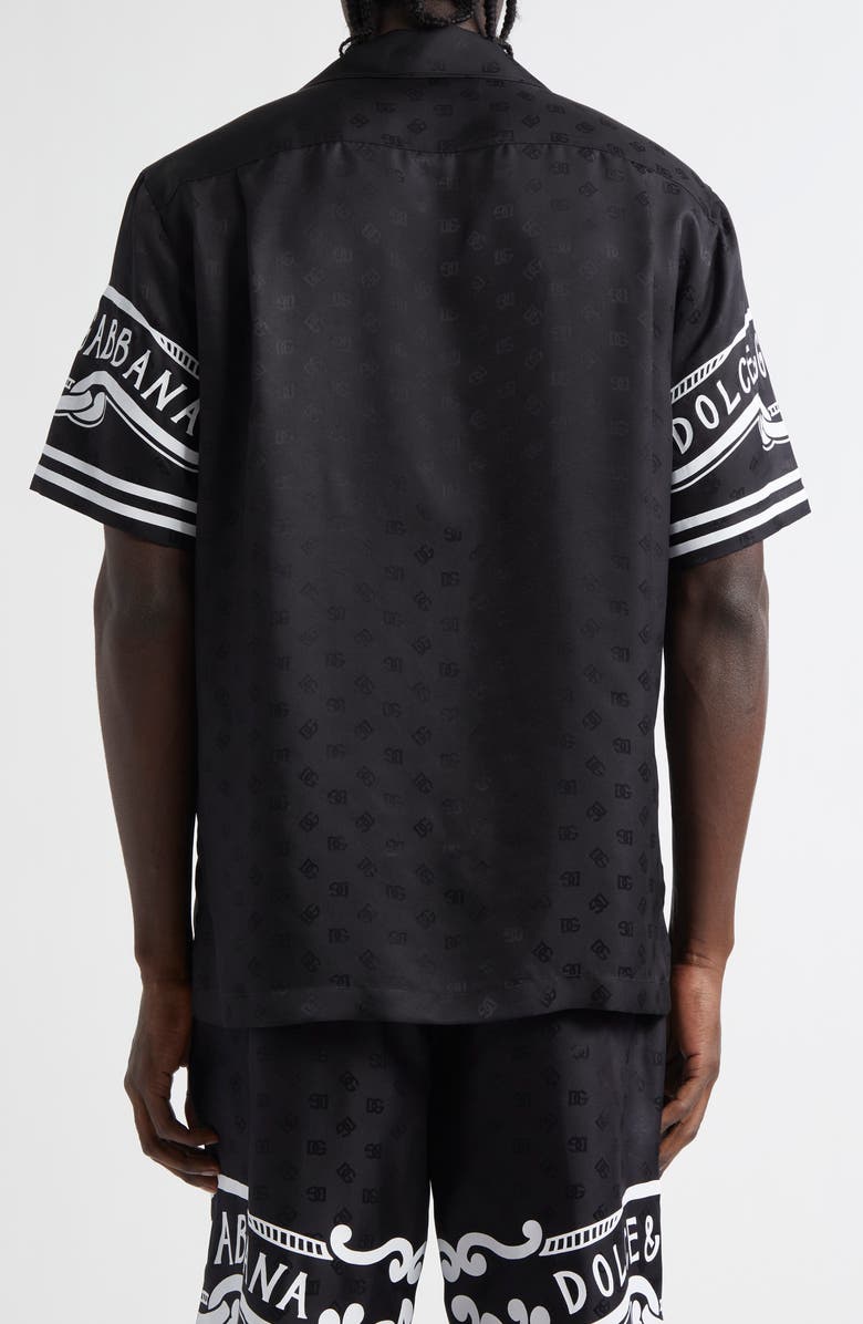 Dolce&Gabbana Logo Jacquard Bandana Print Silk Camp Shirt, Alternate, color, Nero