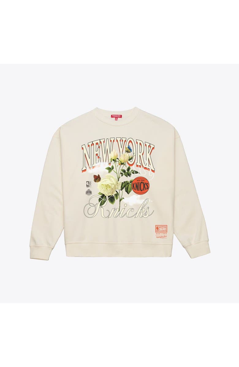 Mitchell & Ness Women's Mitchell & Ness Cream New York Knicks Floral Crewneck Sweatshirt, Main, color, Cream