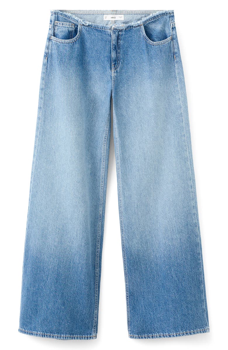 MANGO TEEN Frayed Waist Wide Leg Jeans, Alternate, color, Medium Blue