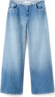 MANGO TEEN Frayed Waist Wide Leg Jeans