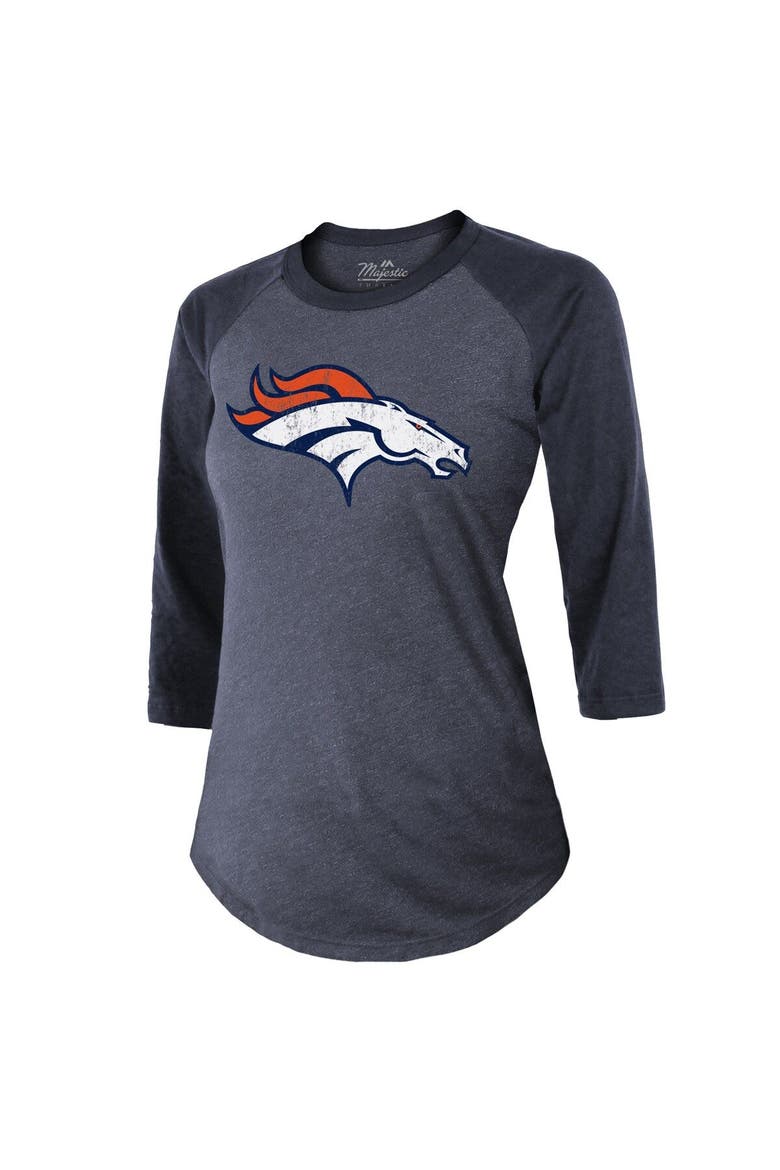 Women's Majestic Threads Russell Wilson Navy Denver Broncos Name & Number Raglan 3/4 Sleeve T-Shirt, Alternate, color, Navy