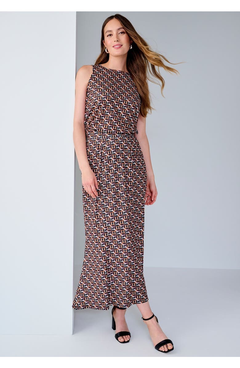 Jessica London Stretch Knit Maxi Skirt, Main, color, Black Multi Geo