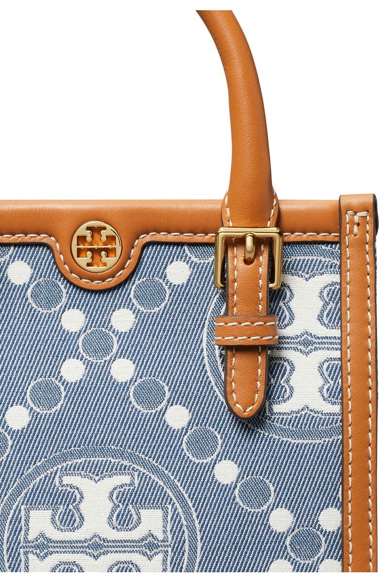 Tory Burch Mini T Monogram North/South Denim Tote, Alternate, color,