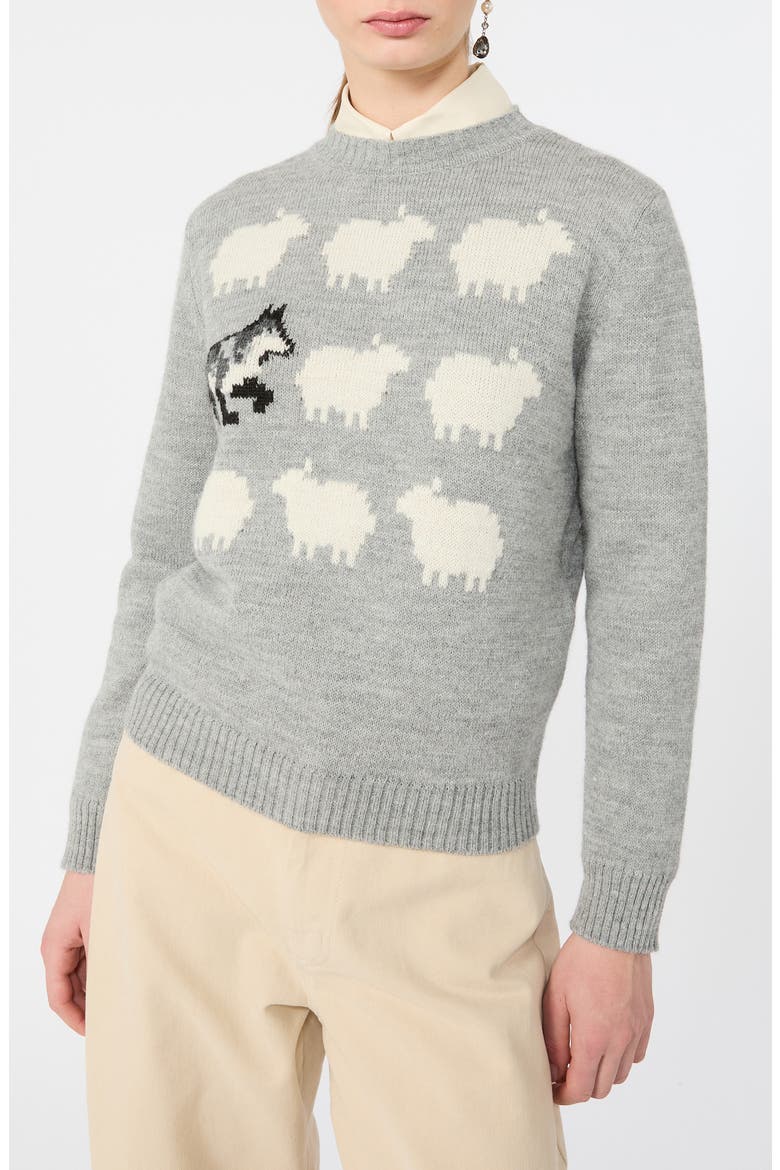 Sheep Crewneck Sweater, Alternate, color, LIGHT GREY