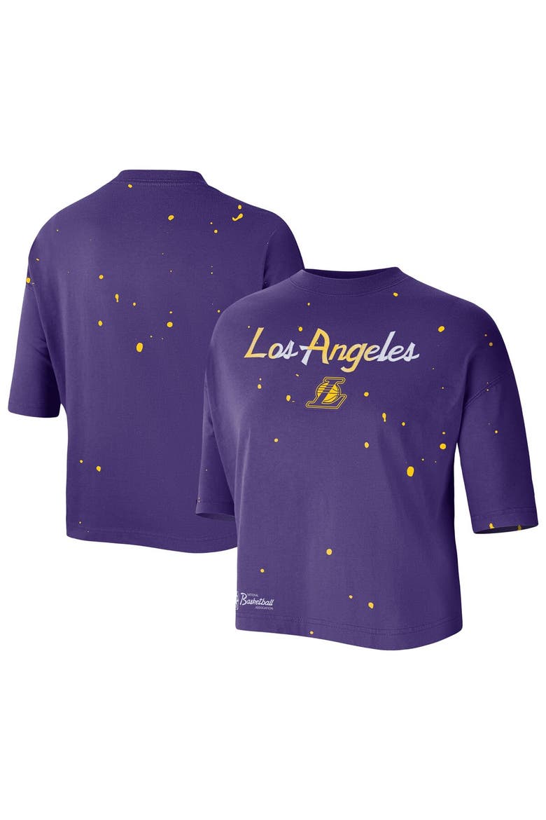 Women's Nike Purple Los Angeles Lakers Courtside Splatter Cropped T-Shirt, Main, color, Purple