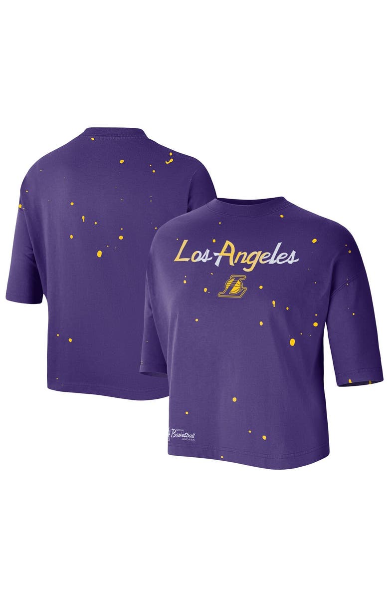 Nike Women's Nike Purple Los Angeles Lakers Courtside Splatter Cropped T-Shirt, Main, color, Purple