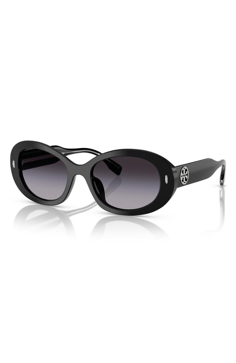 Tory Burch 53mm Gradient Oval Sunglasses, Alternate, color, Black