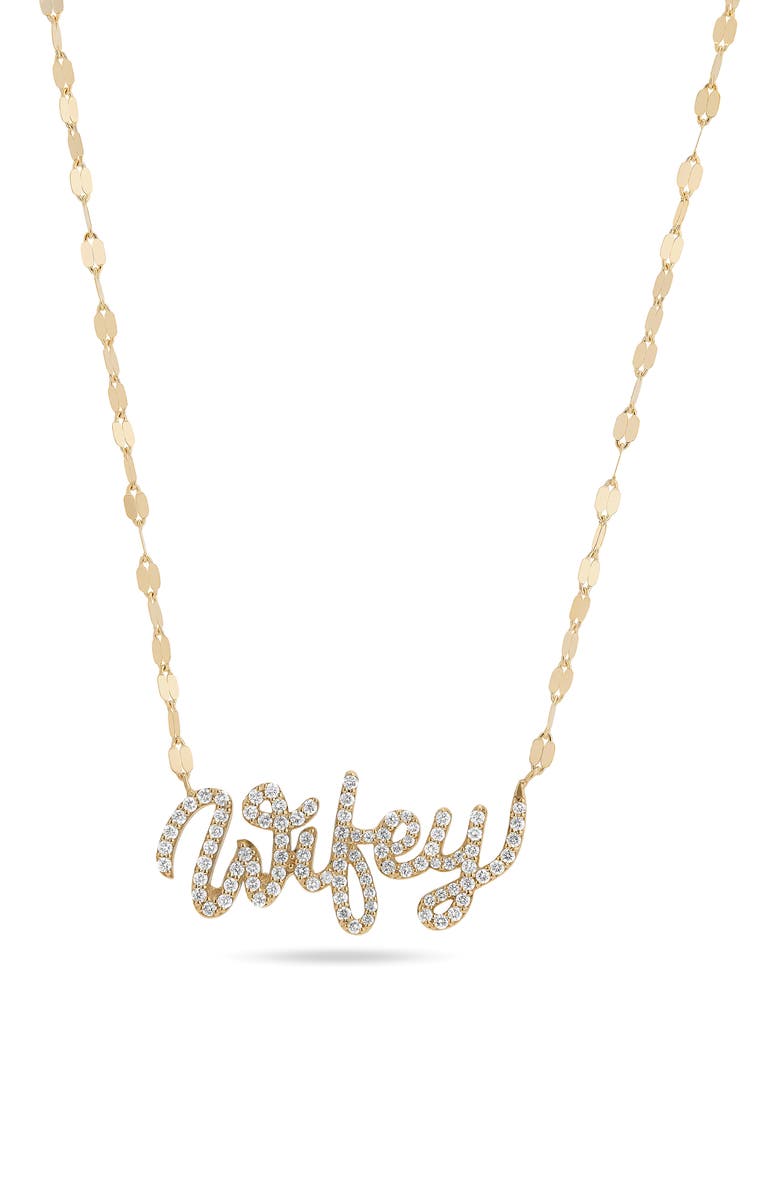 LANA Wifey Diamond Script Necklace, Main, color, Yellow Gold