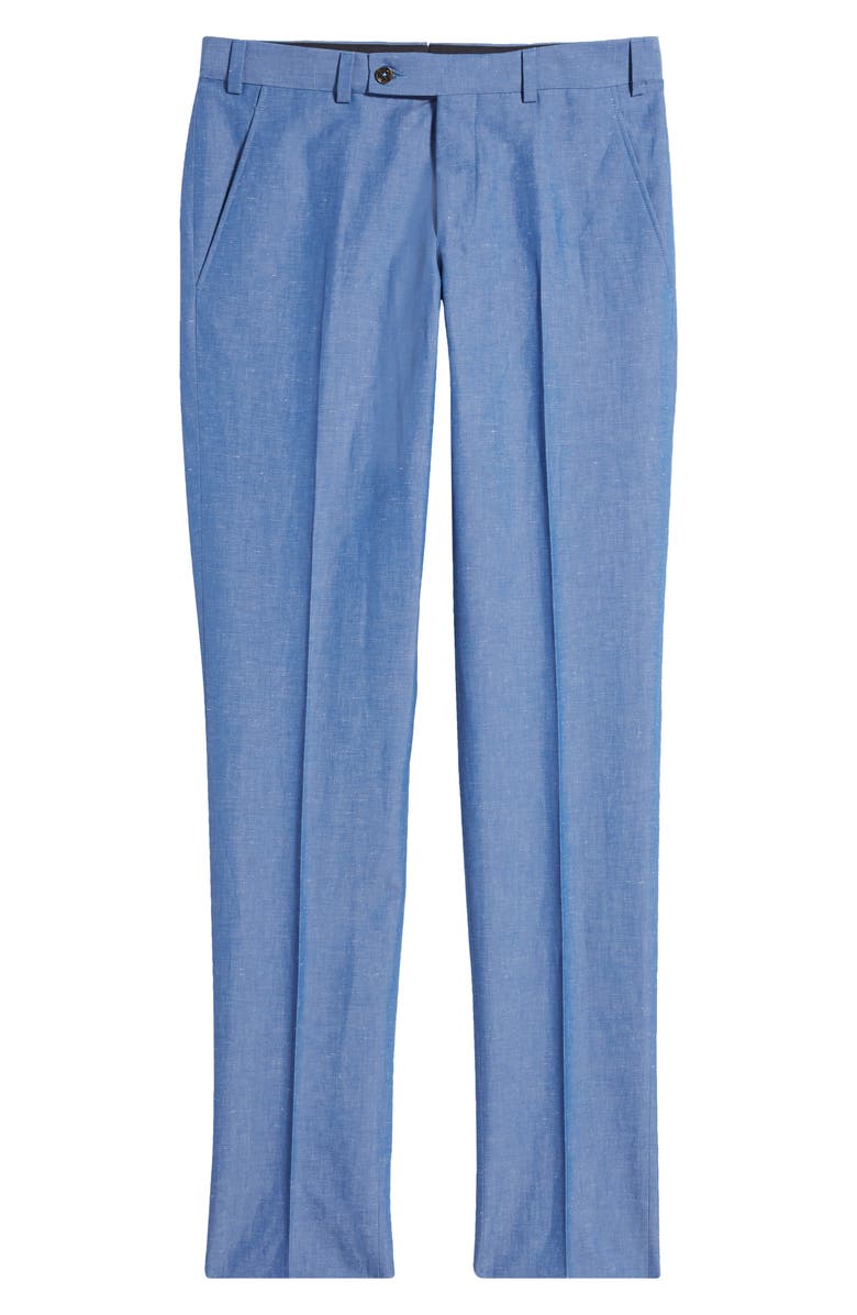 Ted Baker London Jerome Flat Front Linen & Cotton Slub Dress Pants, Alternate, color, Light Blue