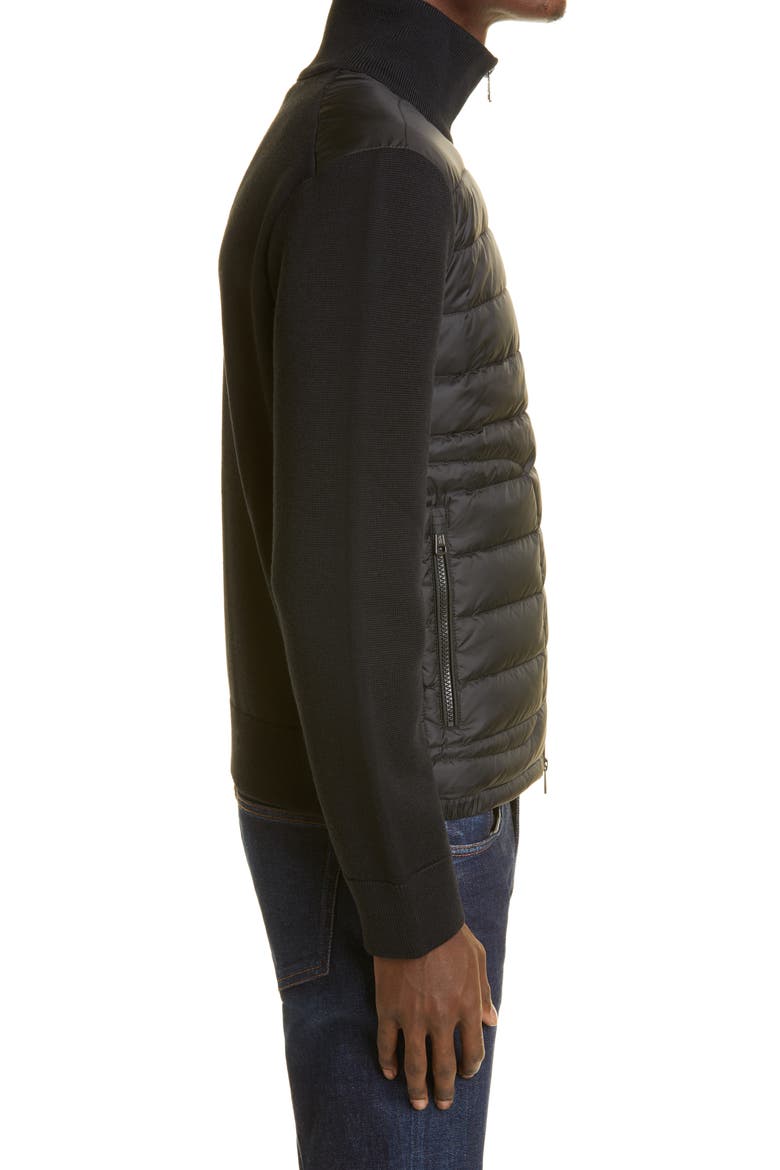 Quilted Down & Knit Cardigan, Alternate, color, BLACK