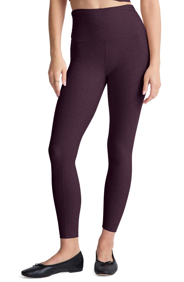 Beyond Yoga Space Dye Shirred Leggings, Main, color, Eggplant Purple Heather