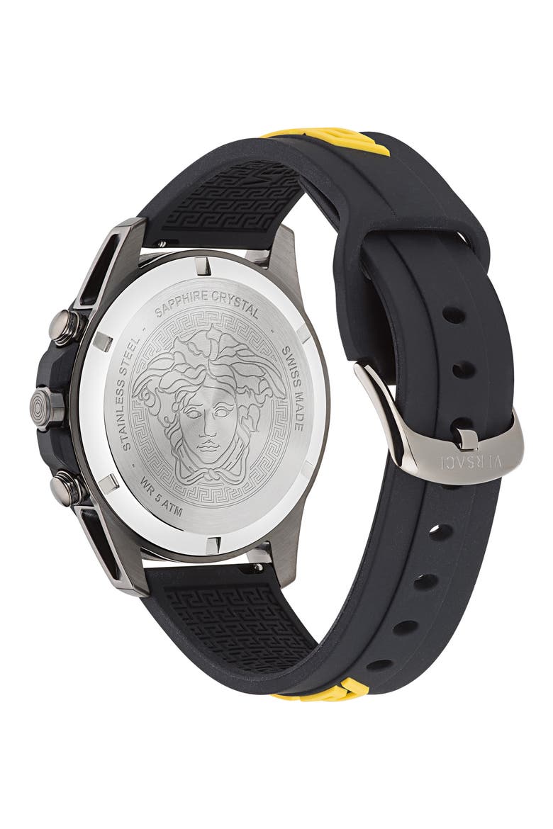 Greca Action Chronograph Silicone Strap Watch, 45mm, Alternate, color, GUN