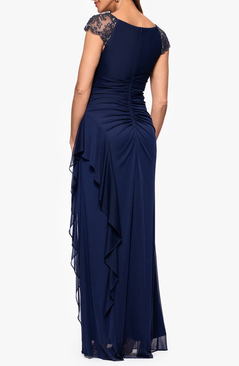 Xscape Evenings Embellished Illusion Yoke Column Gown, Alternate, color, Navy