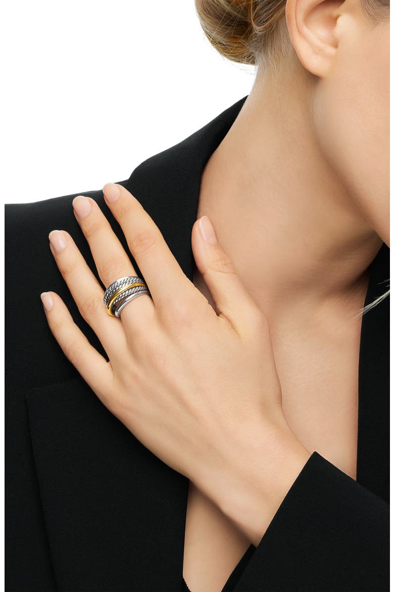 Crossover Narrow Two-Tone Stacked Ring, Alternate, color, STERLING SILVER/ 14K GOLD